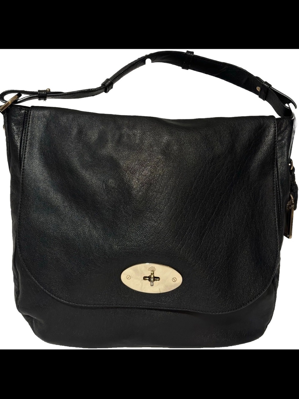 Mulberry Black Leather Shoulder Bag with Gold Turnlock